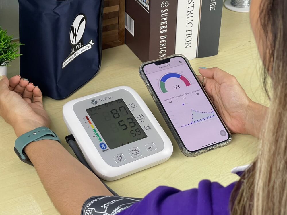 เครื่องวัดความดัน ALLWELL เชื่อมต่อมือถือ ระบบเสียงพูดภาษาไทย รุ่น JPD-HA120 สีขาว